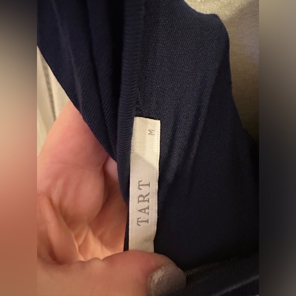 Tart Navy Draped and Pleated V-Neck and V-Back Cocktail Jersey Dress Medium - Picture 5 of 7